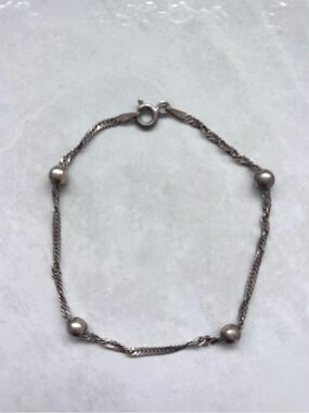 Sterling Silver 925 Ball Accent Chain Bracelet - Silver